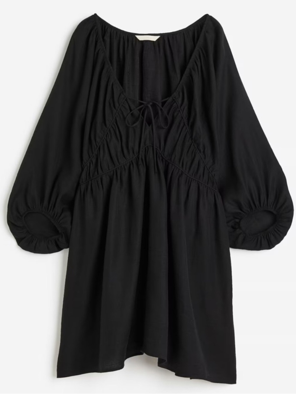 H&M Black Long Sleeve V-Neck Smocked Waist Dress